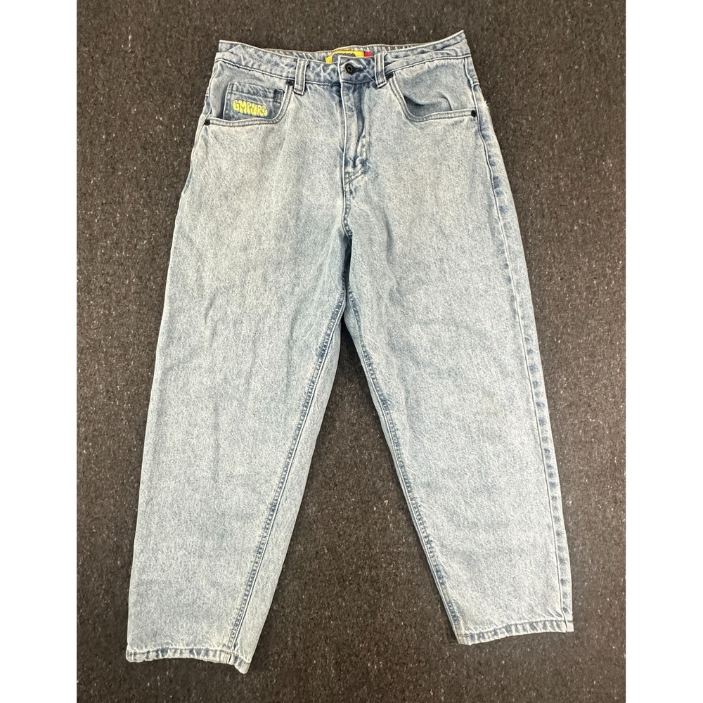 Empyre Loose Fit Jeans Mens 28 Light Blue Acid Wash Skater Denim Logo Embroidery